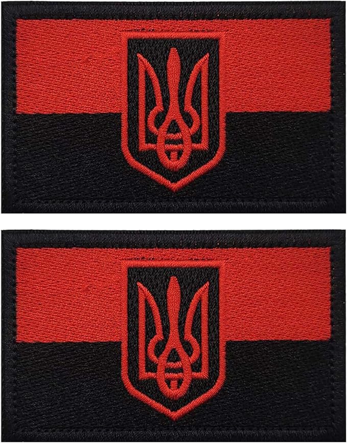 EmWoot 2PCS Ukraine Flag Patch Ukraine Shield Patches Embroidered Morale Patch Hook and Loop(Emblem Red Black)