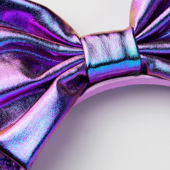 Foeran Mouse Ears Headbands Shiny Bows Mouse Ears Glitter Party Princess Decoration Cosplay Costume for Girls Women (Purple-1)
