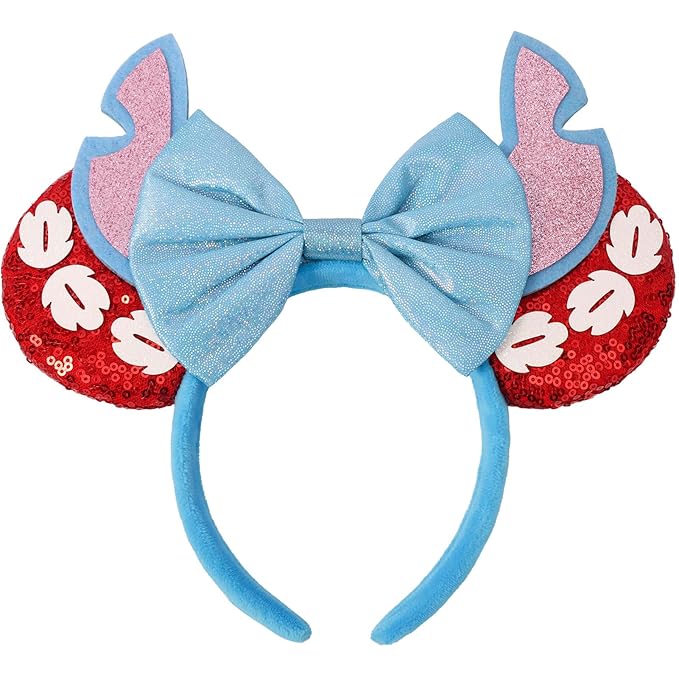 ETLUK Mouse Ears Headband, Mouse Ears for Women Girls, Sequin Bow Headbands Cosplay Accessories Party Decorations (ST Red)
