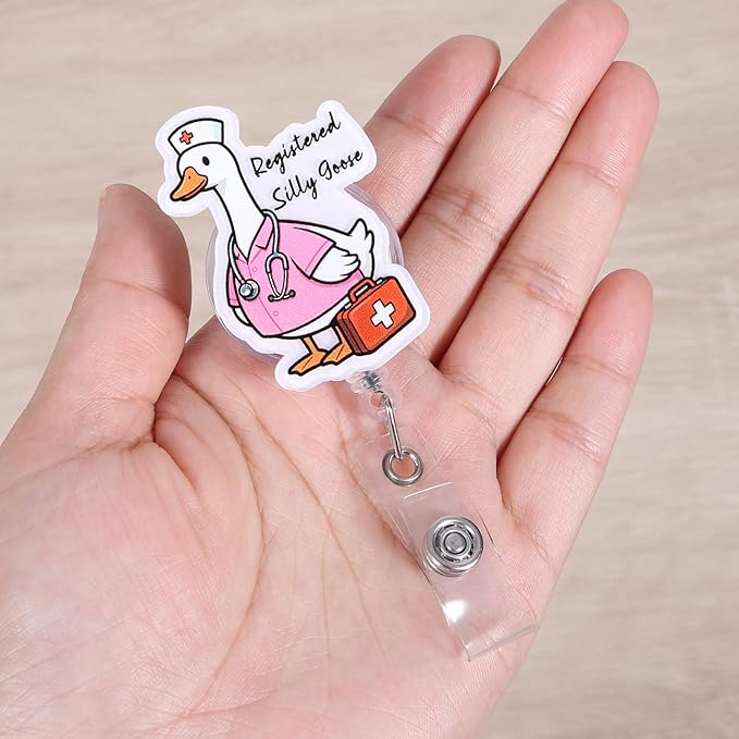 Registered Silly Goose Funny Nurse Badge Reel, Cute Retractable ID Medical Work Badge Holder, Name Tag Pediatric Badge Buddy for RN MA LPN LVN CNA ICU Night Shift Nurse Doctor Student Medical Workers