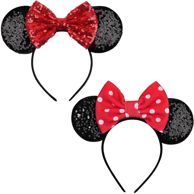 FANYITY Mouse Costume Ears,2 Pcs Mouse Ears Headbands for Girls & Women Party,Size Free (BYBD+DH)