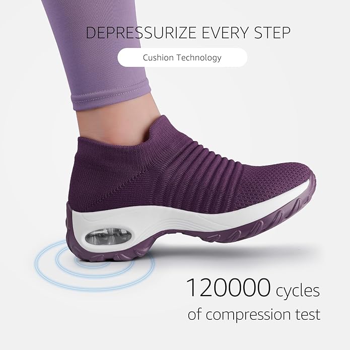 HKR Women's Walking Shoes Arch Support Non Slip Work Shoes Breathable Knit Upper Lightweight for Plantar Fasciitis