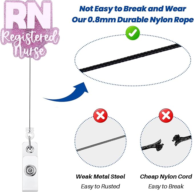 Funny RN Badge Reel, Cute Pink Retractable ID Card Badge Holder, Name Tag Work Badge Clip for ER Night Shift Nurse Nursing Student, Nurse Gifts, RN Graduation Gifts