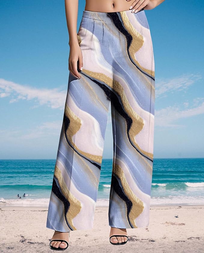Womens Boho Pants Casual Oversize High Waisted Wide Leg Trousers Pattern Printed Ourdoors Pant for 2025 Summer