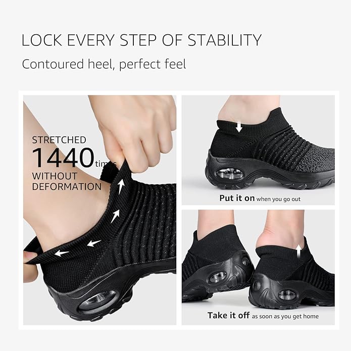 HKR Women's Walking Shoes Arch Support Non Slip Work Shoes Breathable Knit Upper Lightweight for Plantar Fasciitis