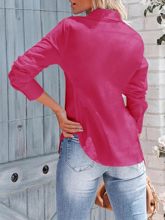 siliteelon Women's Button Down Shirts Long Sleeve Dress Shirts Wrinkle Free Collared Work Office Solid Blouses Corset Tops