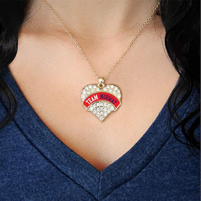 Inspired Silver - Gold Pave Heart Charm 18 Inch Necklace with Cubic Zirconia Jewelry