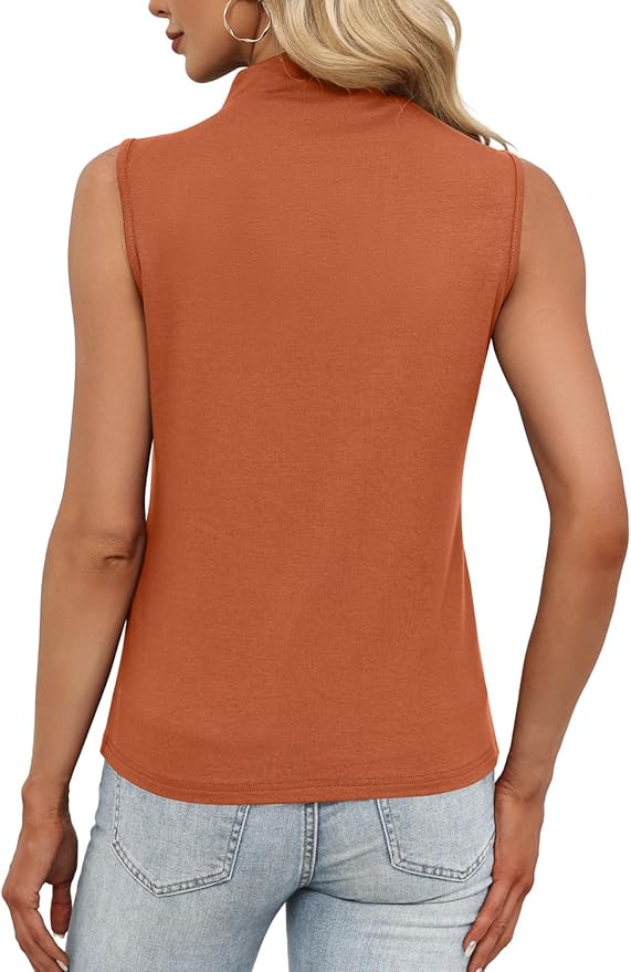 JUSTFASHIONNOW Womens Sleeveless Mock Turtleneck Tank Tops Stretchy Fitted Basic Casual Layer Shirts