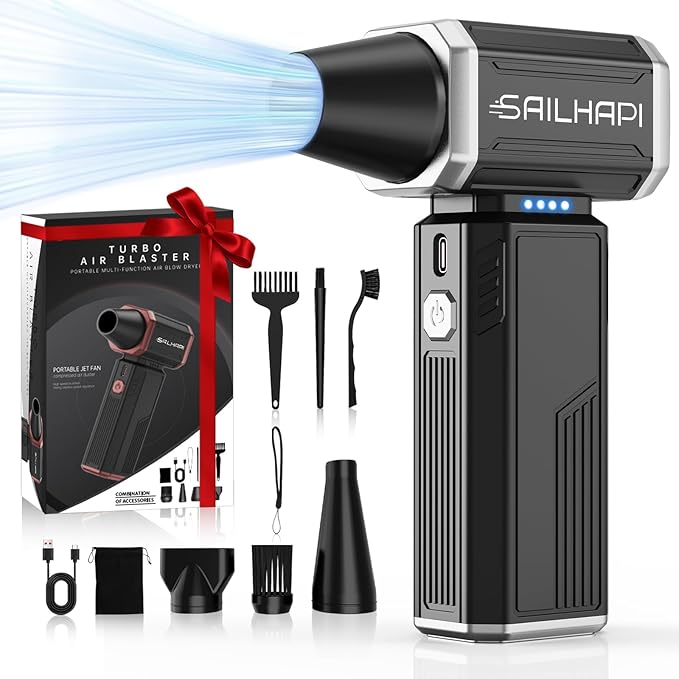 Compressed Air Duster 300000RPM, Handheld Office Duster Brushless Motor Replaced Canned Air, Rechargeable Durable Turbo Blower for PC Gamers, Barber & Snow Removal, Birthday Gifts for Dad