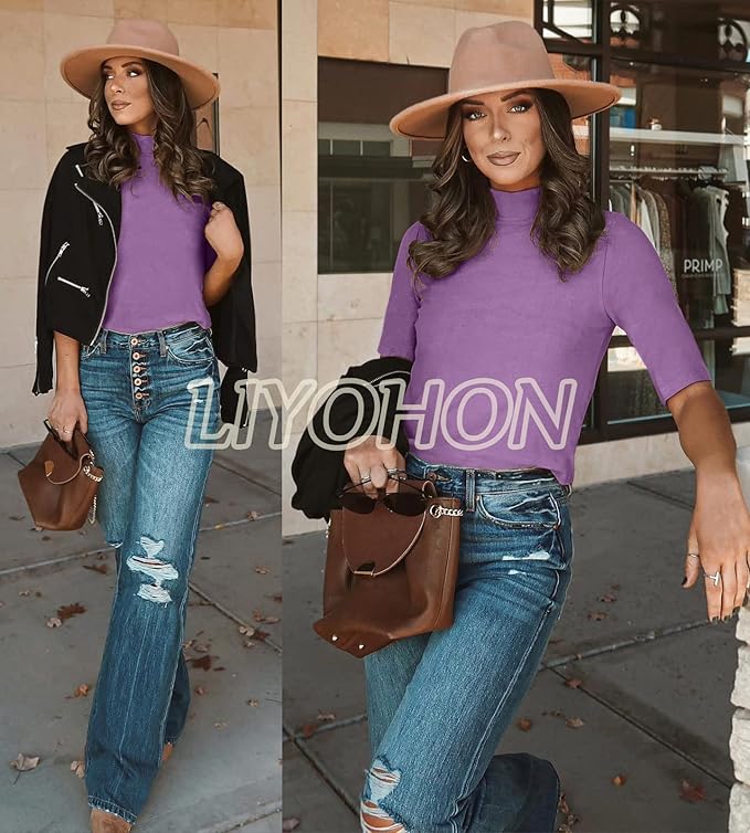 LIYOHON Womens Tops Dressy Casual Mock Turtleneck Business Short Sleeve T Shirts Going Out Tops 2026