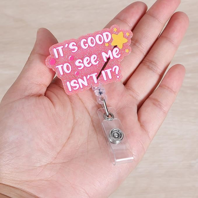 It's Good to See me Isn't it Halloween Badge Reel, Retractable ID Card Funny Badge Holder, Interchangeable Theater Gifts, Office Stocking Stuffer, Doctor Nurse Teacher Badge Buddy