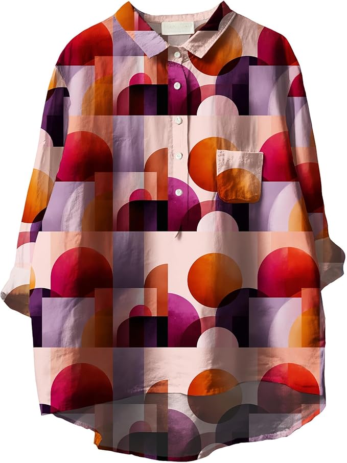 Women Funny Graphic Long Sleeve Floral Blouses Plus Size Button Shirts Casual Cute Vneck Fall Tunic Tops Trendy