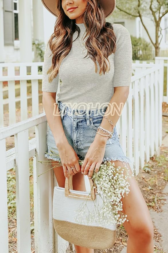 LIYOHON Womens Tops Dressy Casual Mock Turtleneck Business Short Sleeve T Shirts Going Out Tops 2026
