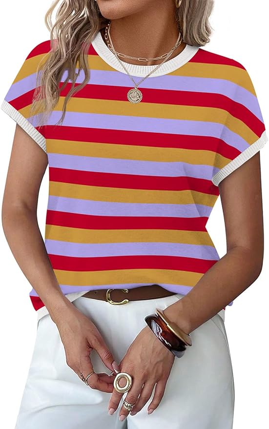 WIHOLL Short Sleeve Sweater for Women Summer Tops Crew Neck Fashion Clothing Tshirts Shirts Travel Outfits Dressy Casual