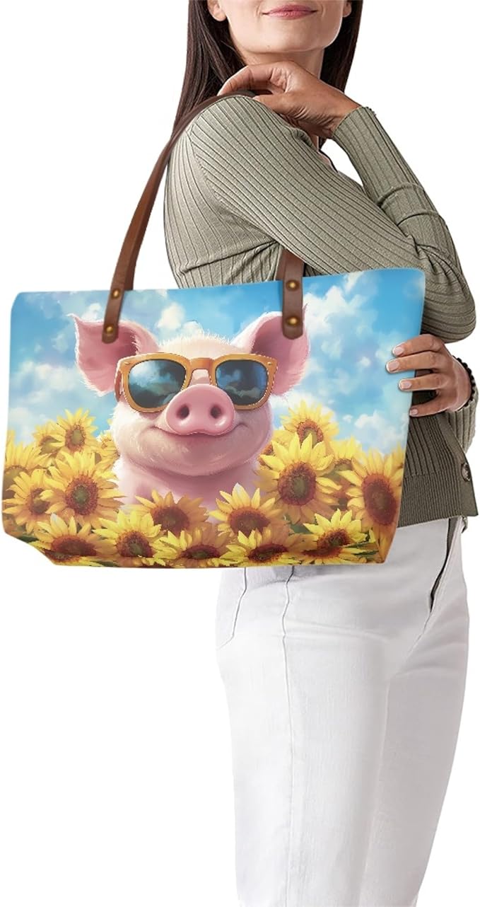 Womens Zip Up Tote Handbag Daisy Print Large Capacity Tote Purse Handbag Big Tote Bag Purse For Work Laptop