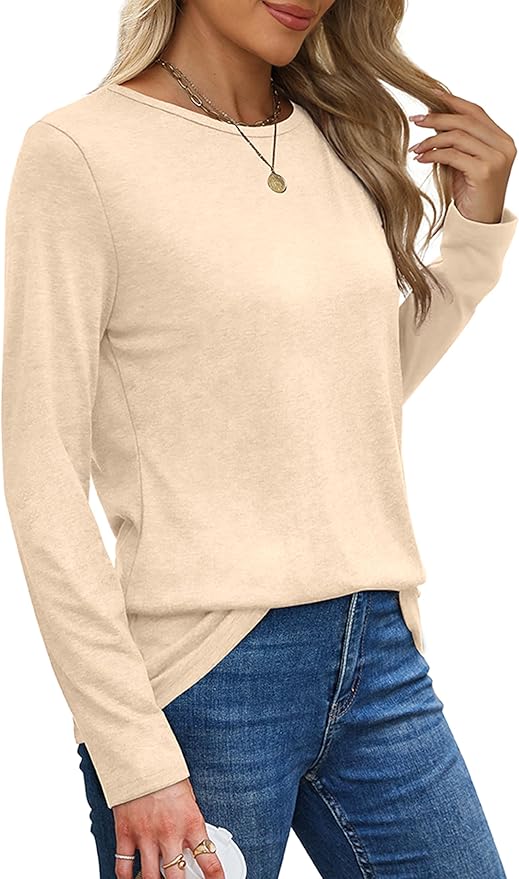 XIEERDUO Long Sleeve Shirts for Women Casual Crew Neck Basic Fall Tops Loose Fit Comfy