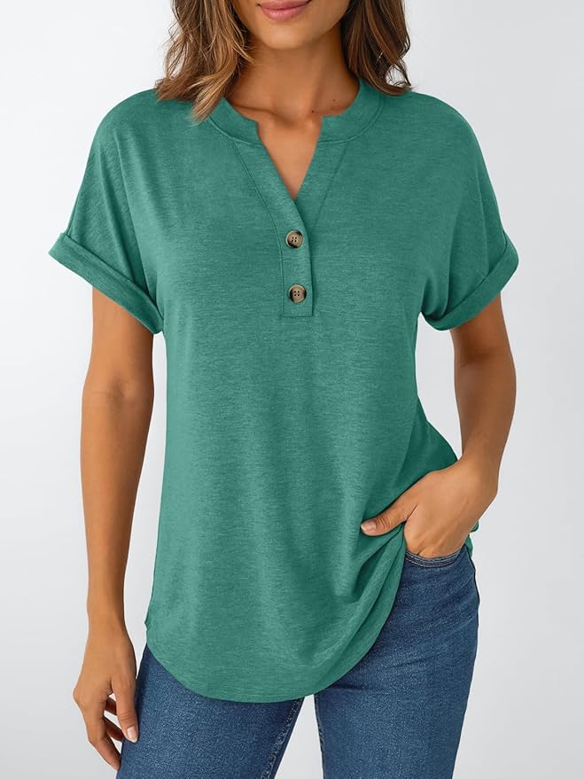 AUTOMET Women's Short Sleeve Shirts Henley Dressy Casual Summer Tops 2026 Spring Fashion Trendy Cute T-Shirts
