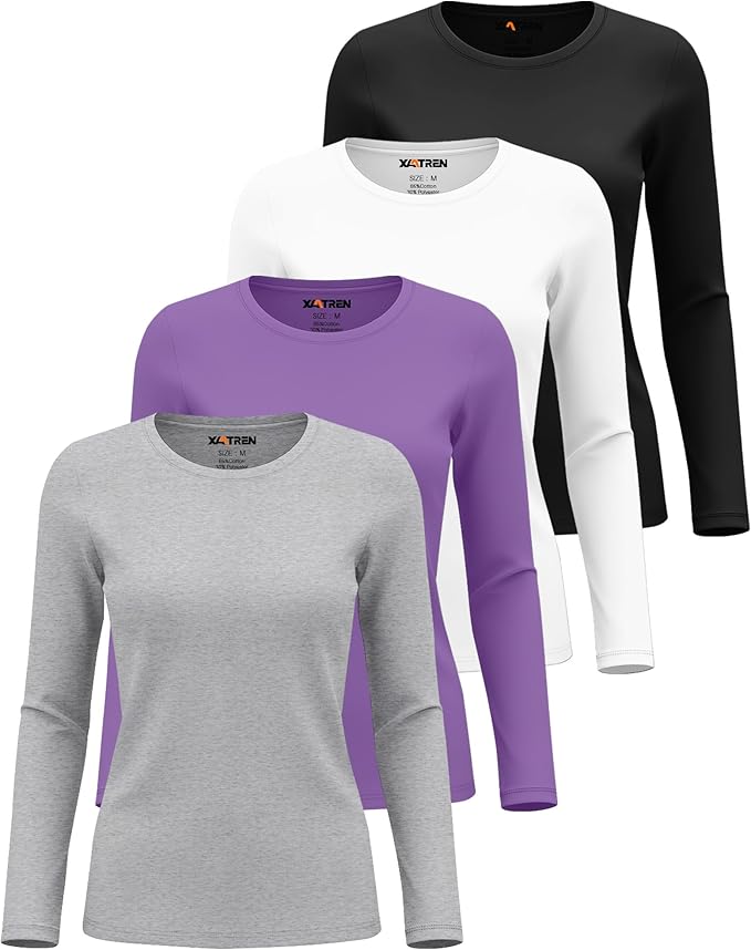 4 Pack Women's Underscrub Shirts Nurse Undershirts Long Sleeve Crewneck Slim Fit Tops Soft Stretchy Basic Tee