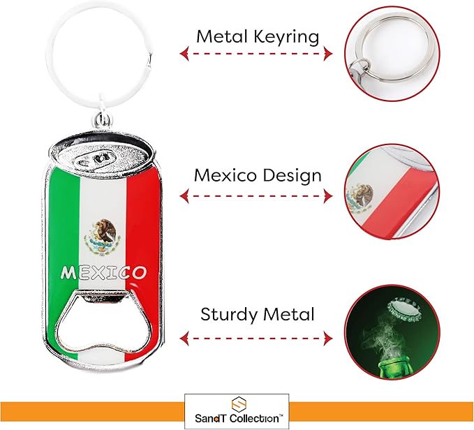 SandT Collection Mexico- Beer Bottle Opener Keychain - Set of 3 Cans