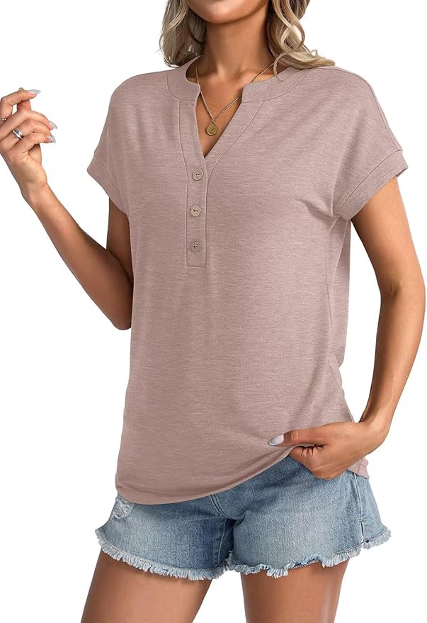 Womens V Neck Cap Sleeve Tops Summer Casual Short Sleeve Shirts Loose Fit Basic Work Tee Trendy Clothes 2025