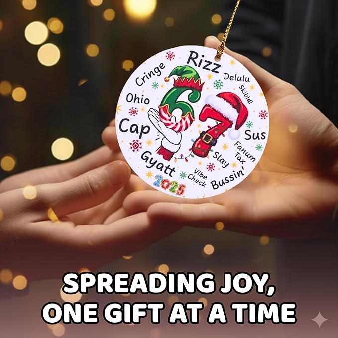 67 Funny Christmas Ornament – 67 Meme Teen Slang Santa Says Six Seven Acrylic Ornament, Rizz Gyatt Skibidi Delulu Sus Holiday Decor, Viral Xmas Gift for Gen Z Teens