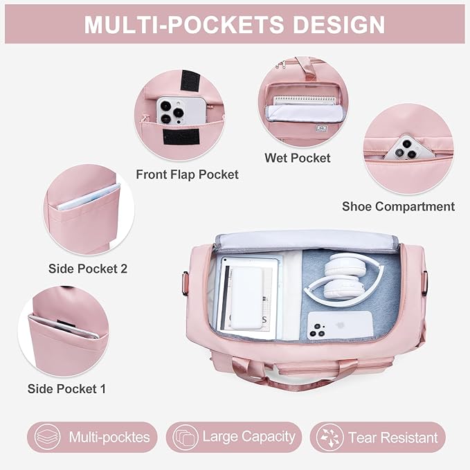 Small Gym Bag for Women, Travel Duffle Bag Carry On Weekender Bag with Shoe Compartment