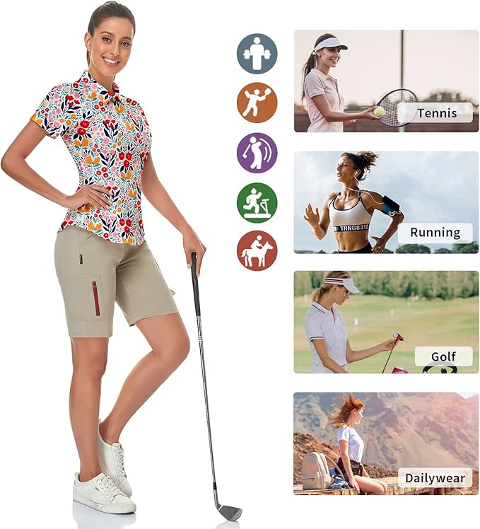 Women's Golf Shirt Short Sleeve Tennis Shirt Quarter Zip Golf Pullover Golf Polo Shirts Argyle Tops