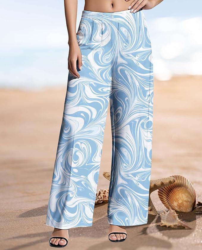 Womens Boho Pants Casual Oversize High Waisted Wide Leg Trousers Pattern Printed Ourdoors Pant for 2025 Summer
