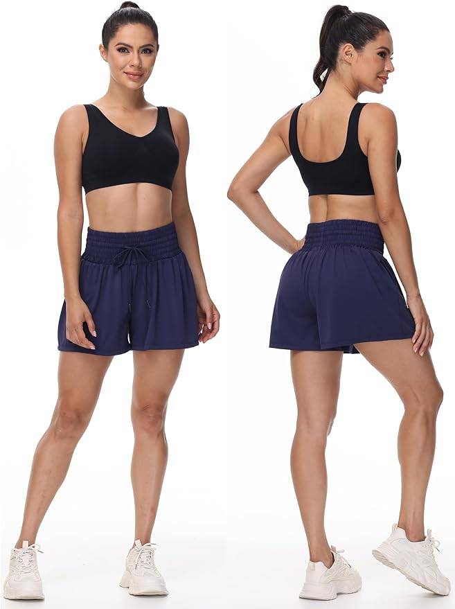 Blaosn Flowy Athletic Shorts for Women Gym Workout Running Short Pants High Waist Skort with Pocket Casual Summer Clothes