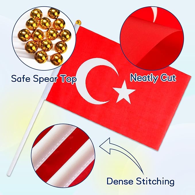 Turkey Flag Small Turkish Flag 12 Pack Mini Hand Held Turkish Flags on Sticks for Party Parades Sports Events Patriotic Holiday Decorations