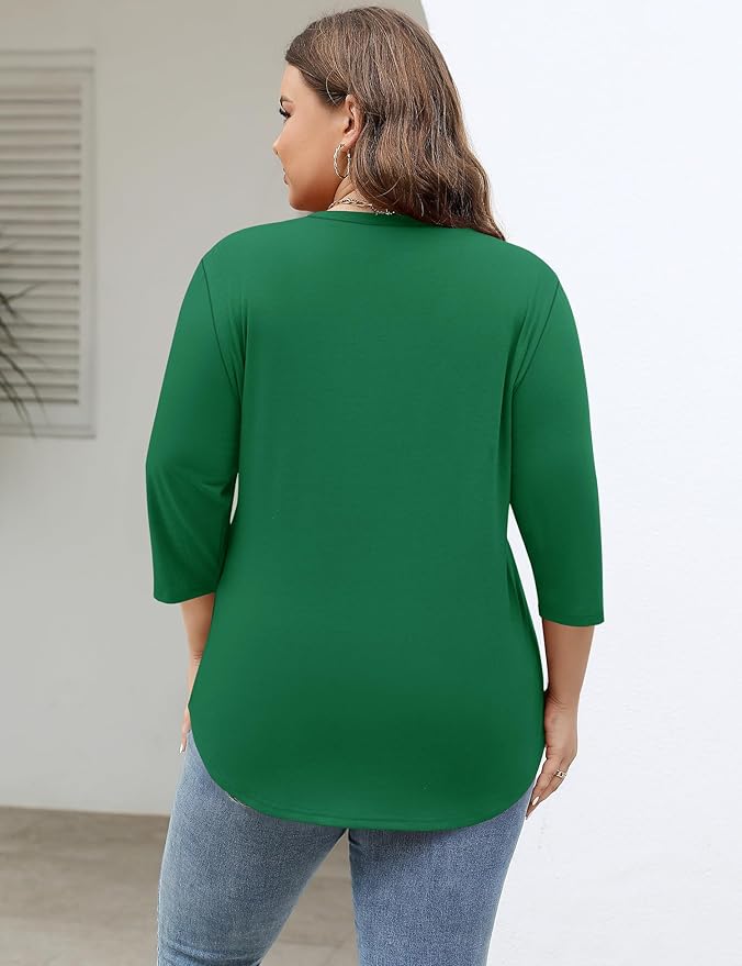 TFSDOD Womens Plus Size Tops V Neck T Shirts 3/4 Sleeve Blouse Summer Casual Tees XL-5X