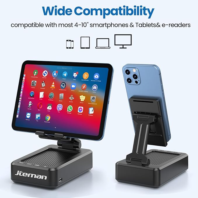JTEMAN Phone Stand with Wireless Bluetooth Speaker, HD Surround Sound Bluetooth Speaker for Desk Perfect for Home Kitchen Gadgets Gifts,Compatible with iPhone/ipad/Samsung Galaxy(Blue)