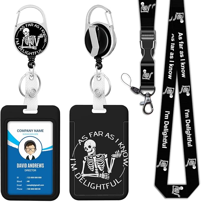 Skeleton ID Badge Holder Funny Breakaway Lanyard, Skull Cute Badge Reel Retractable Heavy Duty and Detachable Name Tag Clips, Lanyard Reel Lanyards for Id Badges, Nurse Teacher Office Gifts