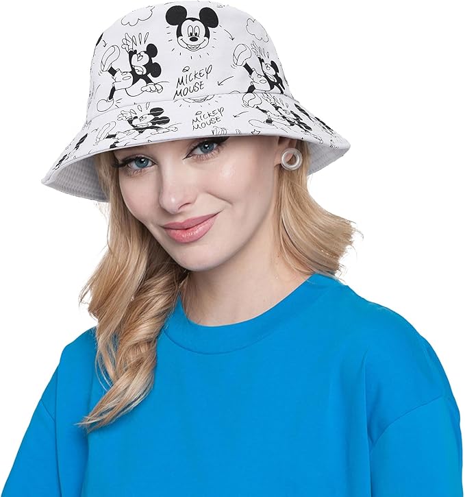 Cute Cartoon Bucket Hats for Women, Mouse Ears Print Double-Side-Wear Beach Fisherman Hats Sun Hats for Women