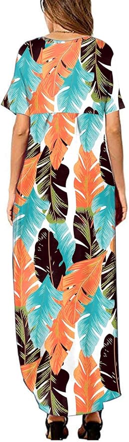 Arolina Women's Summer Maxi Dress Short Sleeve V Neck Casual Loose Long Beach Split Dresses with Pockets