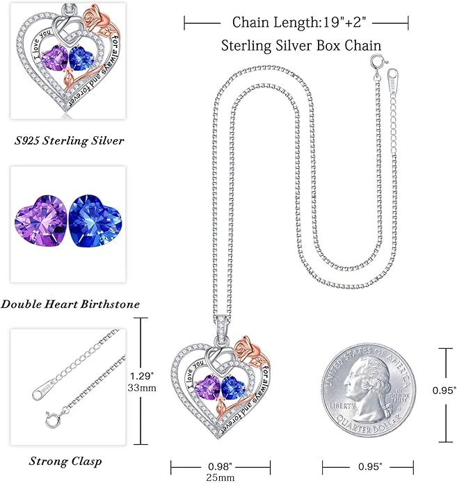 Iefil Valentines Day Gifts for Her - 925 Sterling Silver Double Birthstone Necklace, Anniversary Birthday Gifts for Women, Jewelry Gift for Wife Girlfriend Mom Her