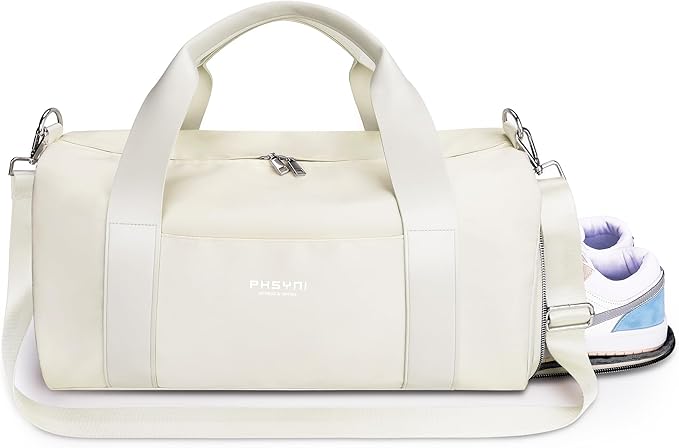 Gym Bag for Women and Men with Shoe Compartment & Wet Pocket - Duffle Bag for Travel Sports Fitness Workout Athletic, 19"-Medium, Beige