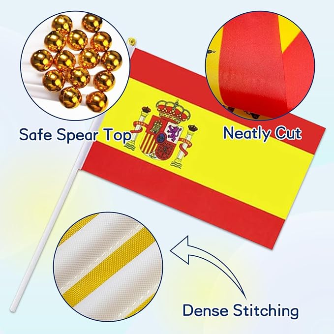 Spain Flag Small Spanish Flag 12 Pack Mini Hand Held Spanish Flags on Sticks for Party Parades Sports Events Patriotic Holiday Decorations