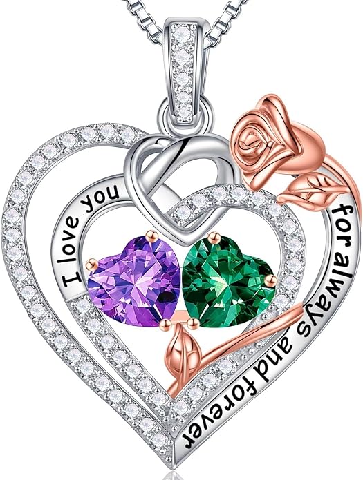 Iefil Valentines Day Gifts for Her - 925 Sterling Silver Double Birthstone Necklace, Anniversary Birthday Gifts for Women, Jewelry Gift for Wife Girlfriend Mom Her