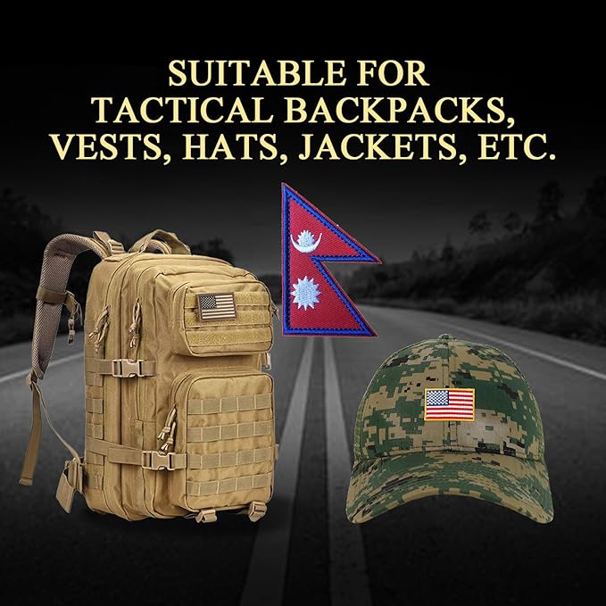 EmWoot 2PCS Nepal Flag Patch Embroidered Morale Patch Military Tactical Patches Hook and Loop