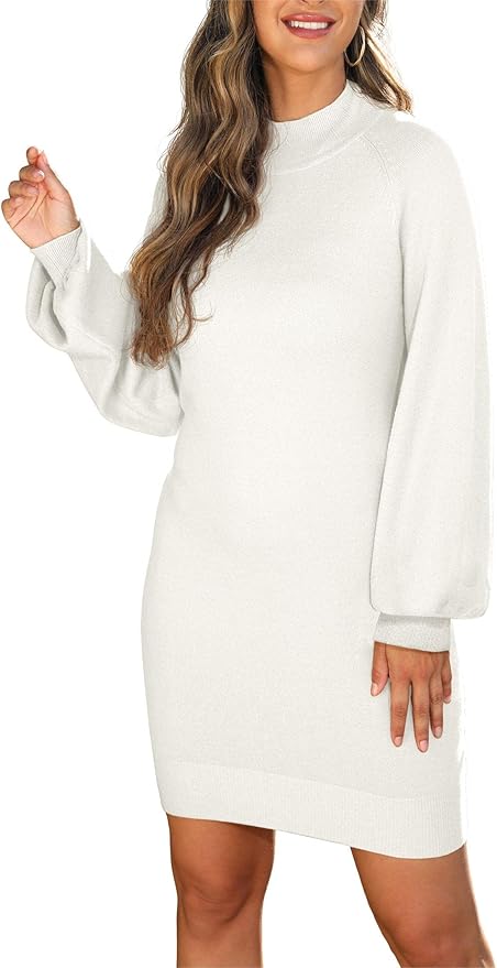 GRECERELLE 2026 Women's Mock Neck Ribbed Long Sleeve Bodycon Pullover Cute Mini Sweater Dress (XS-2XL)