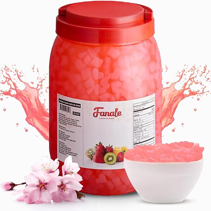 Fanale Coconut Jelly Topping nata de coco for Boba Tea | Ice Cream | Yogurt | Smoothie | Milk Tea | Desserts (Sakura Heart Shaped, 6.6 lb) JEL030