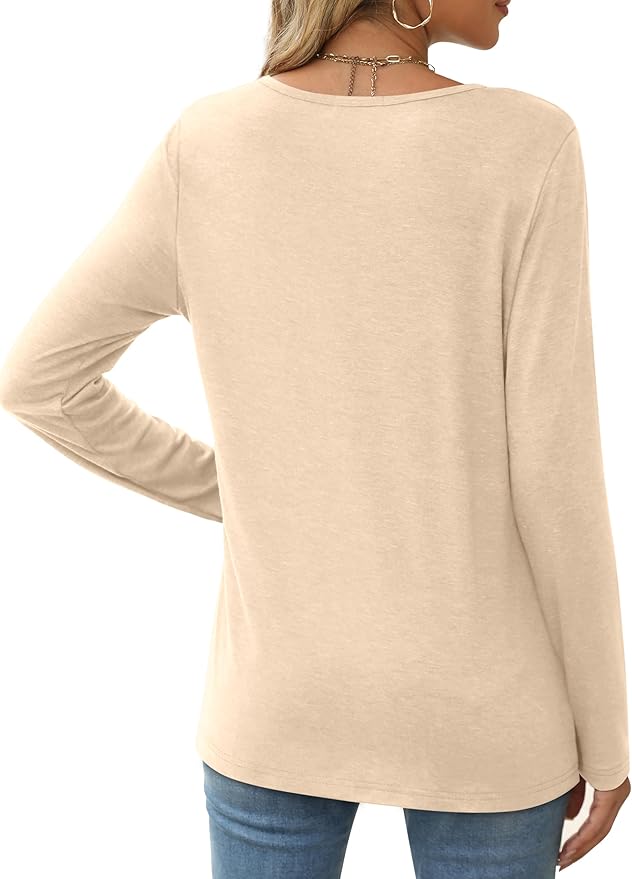 XIEERDUO Long Sleeve Shirts for Women Casual Crew Neck Basic Fall Tops Loose Fit Comfy