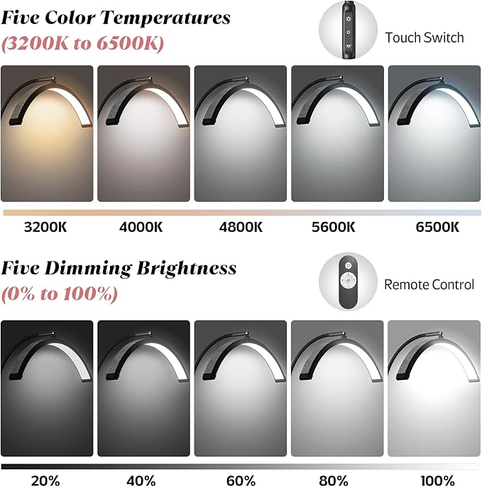 Lash Light, 23 Inch Bling Diamond Half Moon Light for Eyelash Extensions, Nail Art, Tattoo Art and Skincare, Adjustable Color Modes and Flexible, with Tool Tray (Black)