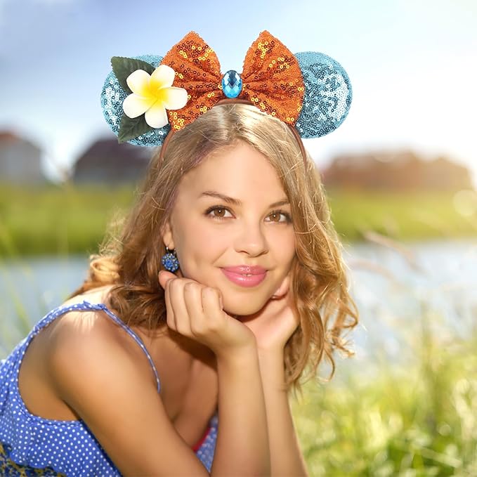 zhezesmila Mouse Ears Headbands for Women Hawaiian Ocean Princess Flower Headband Hair Accessories for Birthday Party Theme Park