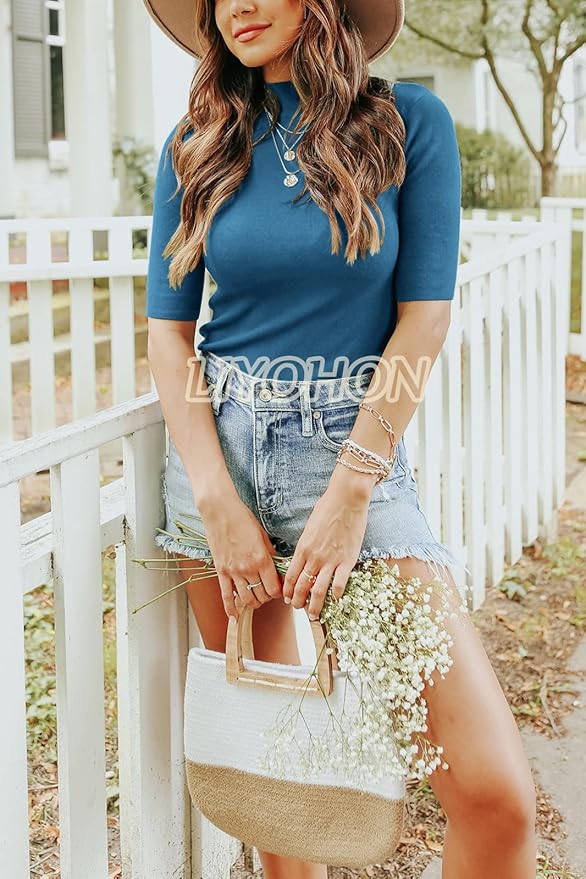 LIYOHON Womens Tops Dressy Casual Mock Turtleneck Business Short Sleeve T Shirts Going Out Tops 2026
