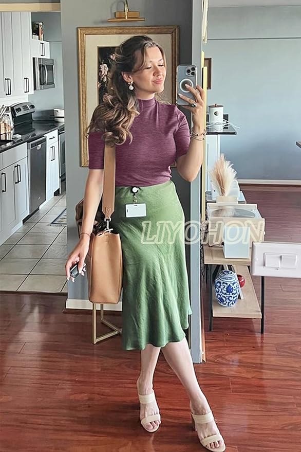 LIYOHON Womens Tops Dressy Casual Mock Turtleneck Business Short Sleeve T Shirts Going Out Tops 2026