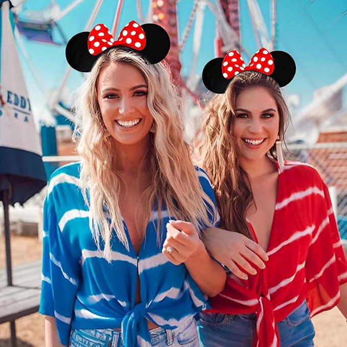 MADO 2 pack mouse ears headbands for adults women little girls boys (red polka dot, onesize)
