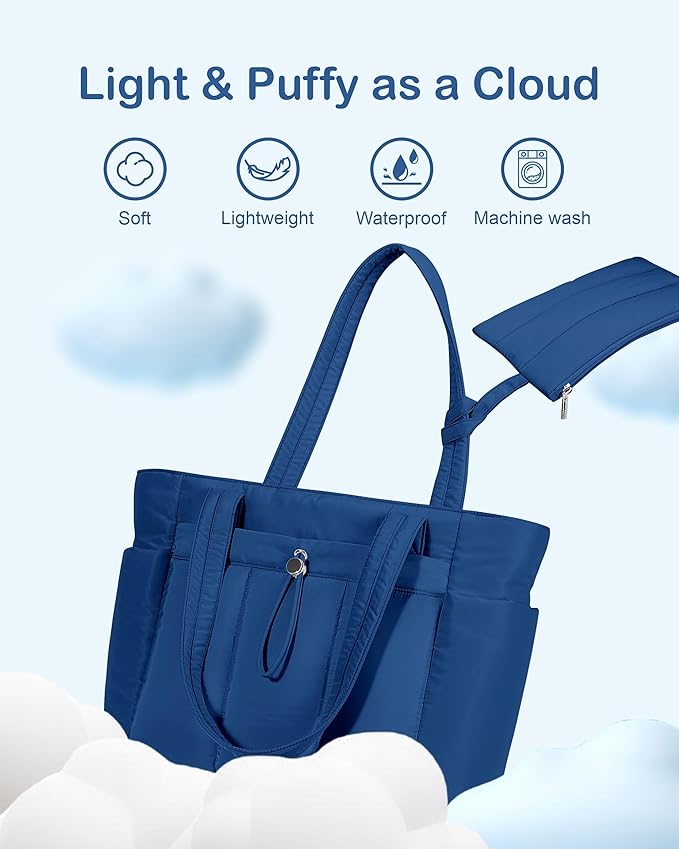 TOPDesign Puffy Tote Bag for Women with Cup Holder & Laptop Compartment & Cosmetic Bag & Trolley Sleeve for Work, Travel