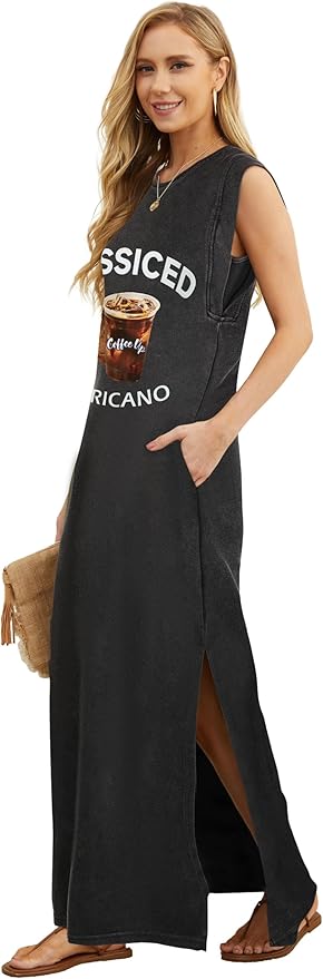 GRECERELLE 2026 Women Year-Round Casual Round Neck Loose Split Wrinkle-Free Long Maxi Vacation Dress with Pockets (XXS-4XL)